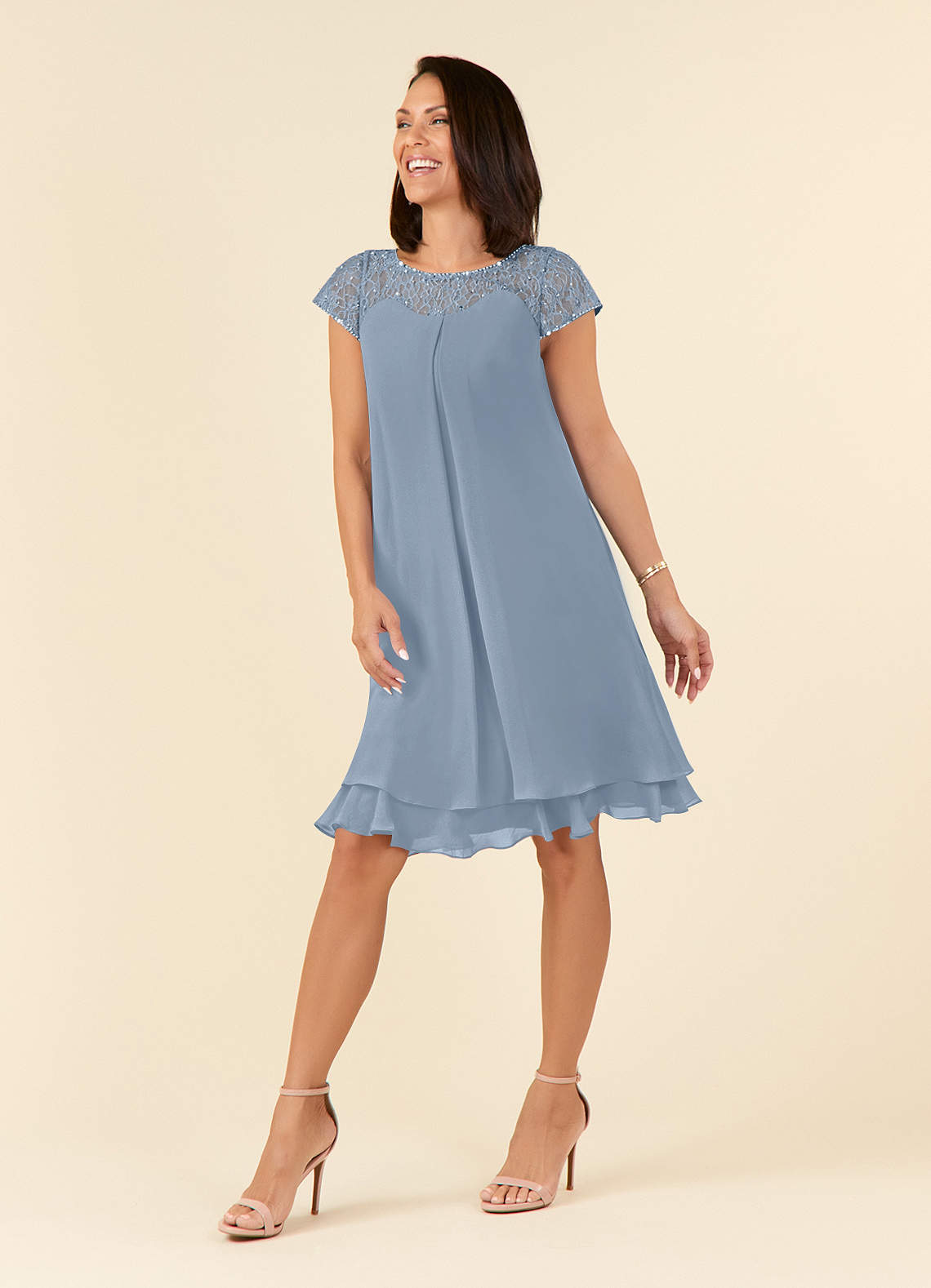 Azazie Tess vestidos de madre de la novia Vestido de Azul Polvoriento de Gasa de Imperio con Lentejuela image1