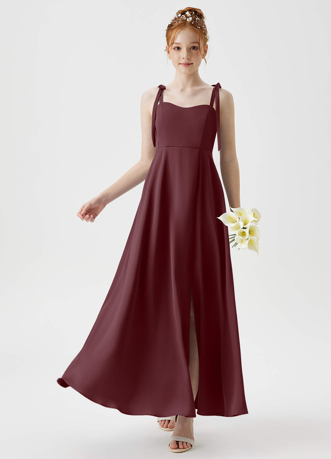 Azazie Rosey Junior A-Linie Herzausschnitt Stretch-Satin Kleid Sangria image1