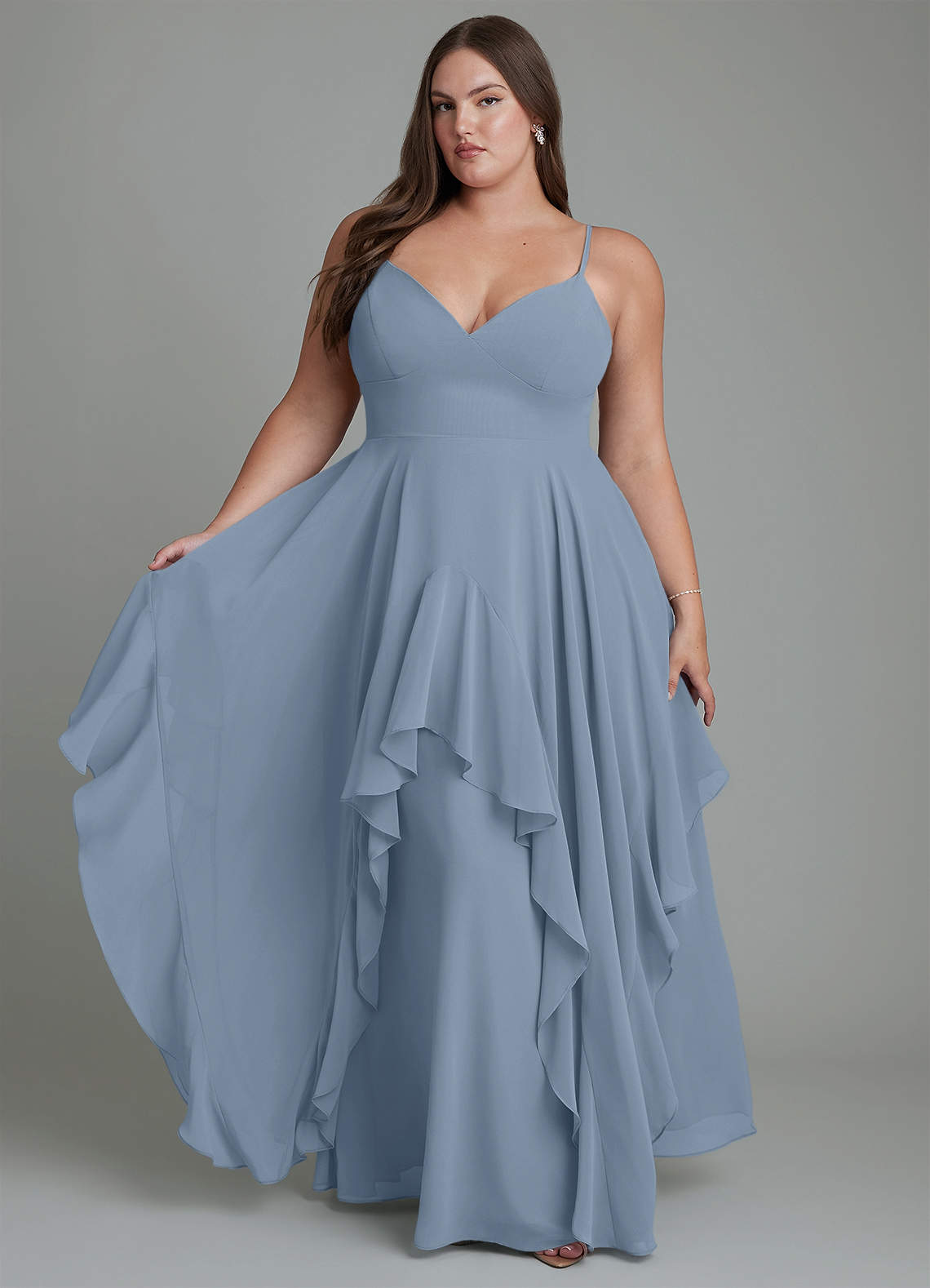 Azazie Zaina Bridesmaid Dresses Dusty Blue A-Line Chiffon Dress image1