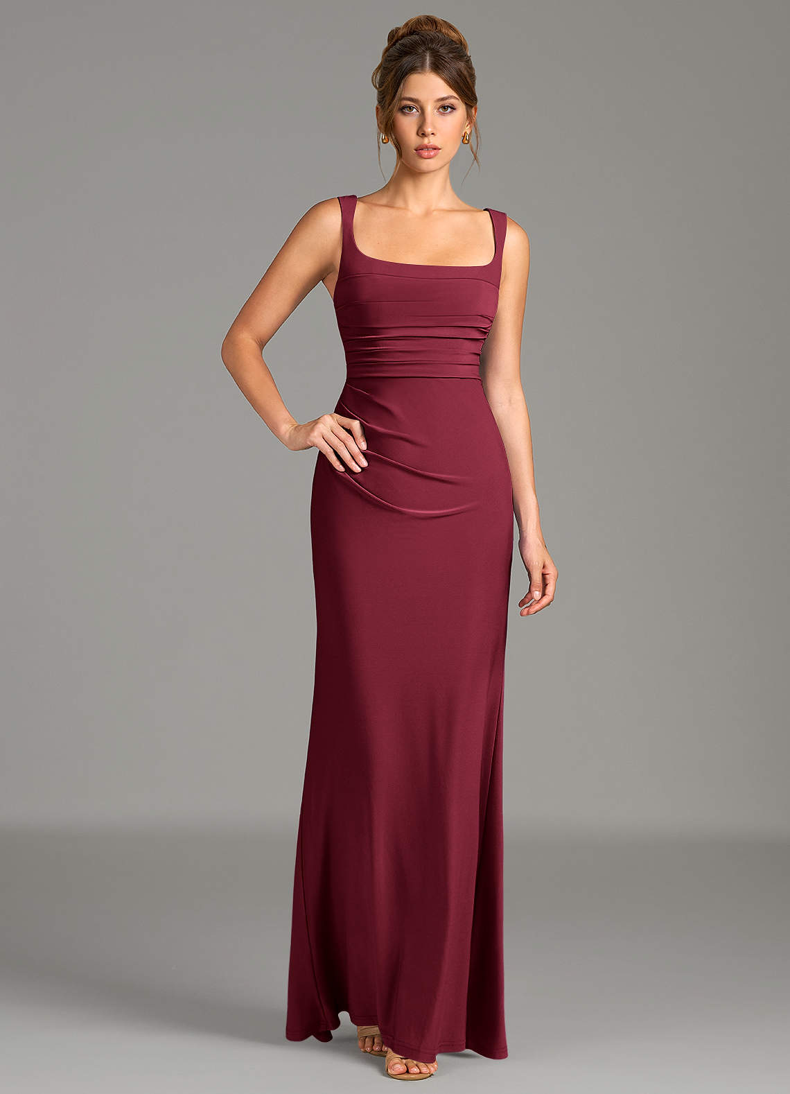 burgundy jersey dress Azazie Agustina Crafted from a breathable color_Wine Buy Women's Dresses Brown US Size:US12