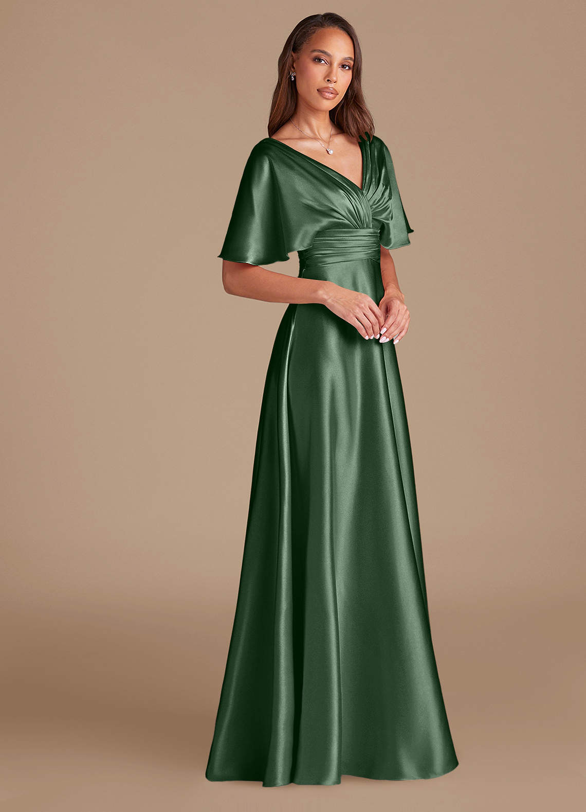 Azazie Pamela Brudtärnklänningar Klä av A-Linje i Metallisk satin Plisserad Eukalyptus image2