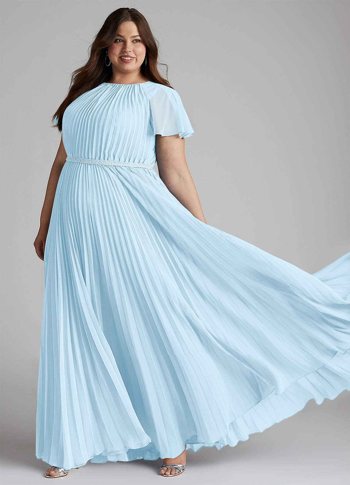 Azazie Kara Modest Bridesmaid Dresses A-Line Pleated Chiffon Floor-Length Dress image1