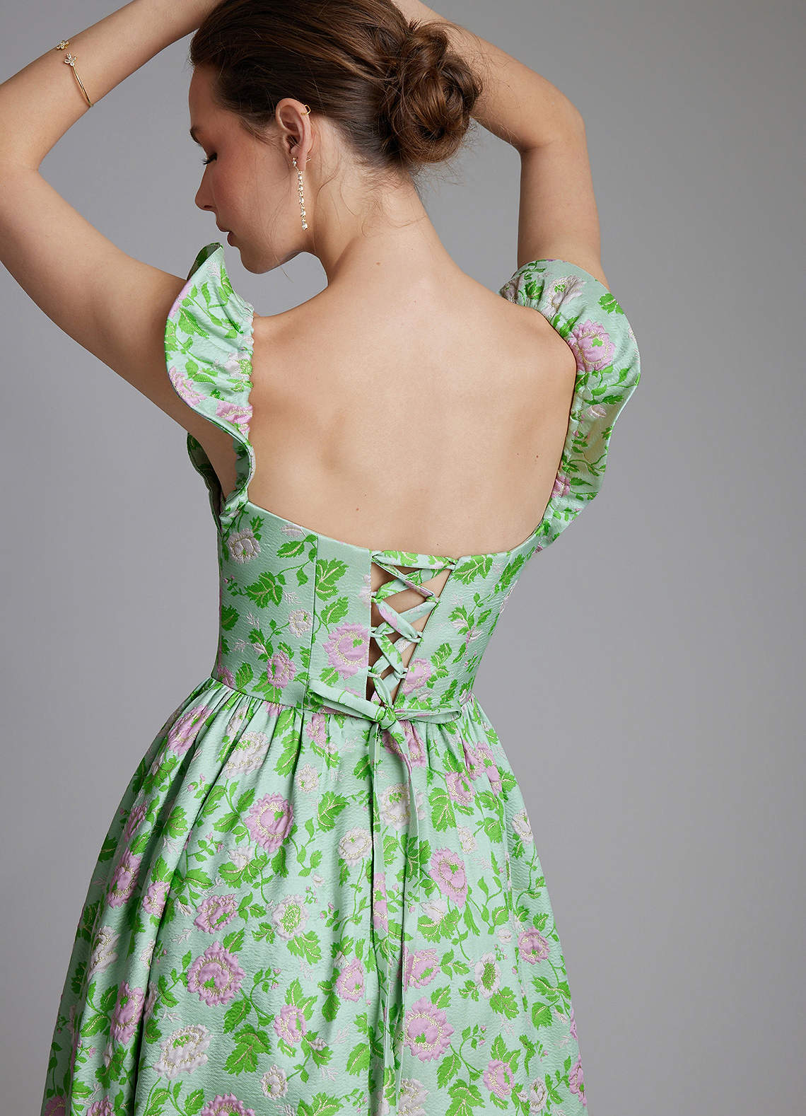 Azazie Ariyah Robes de demoiselle d'honneur Robe Trapèze en Brocart Corset Mauve Menthe image7