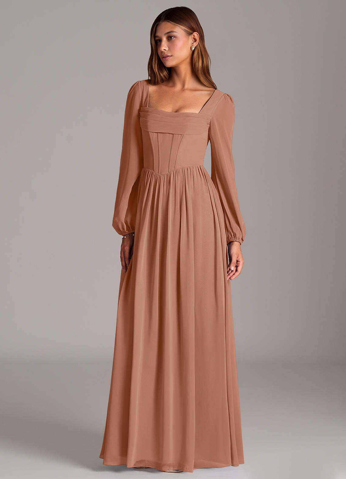 Azazie Maree Bridesmaid Dresses Bronzer A-Line Corset Chiffon Dress image1