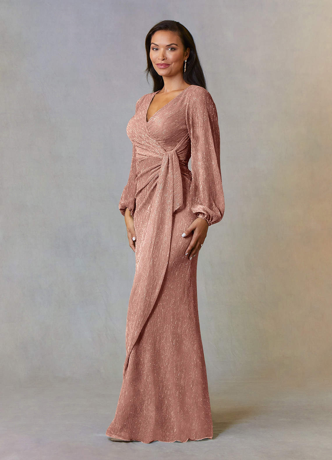 Azazie Sterling Mère de la mariée Robes Robe Trapèze en Maille métallique Rayé Or Rose image1