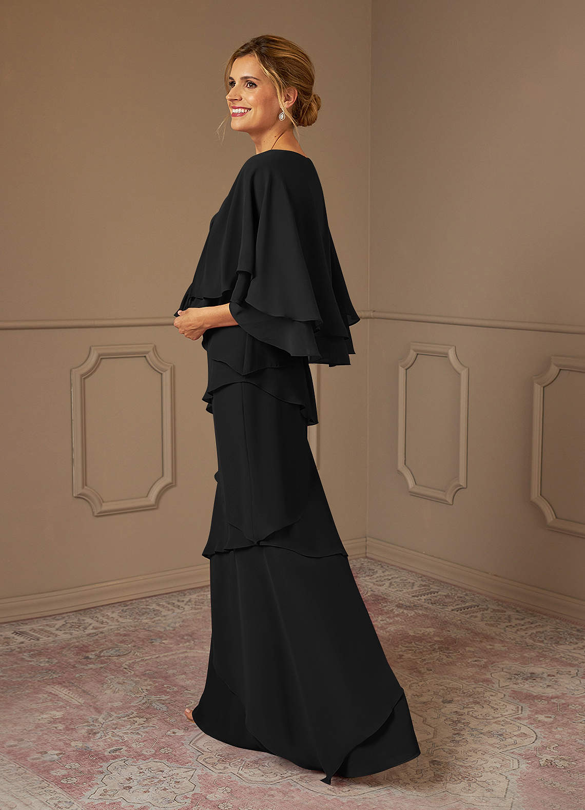 Azazie OHara Mother of the Bride Dresses Black A-Line V-Neck Chiffon Dress image6