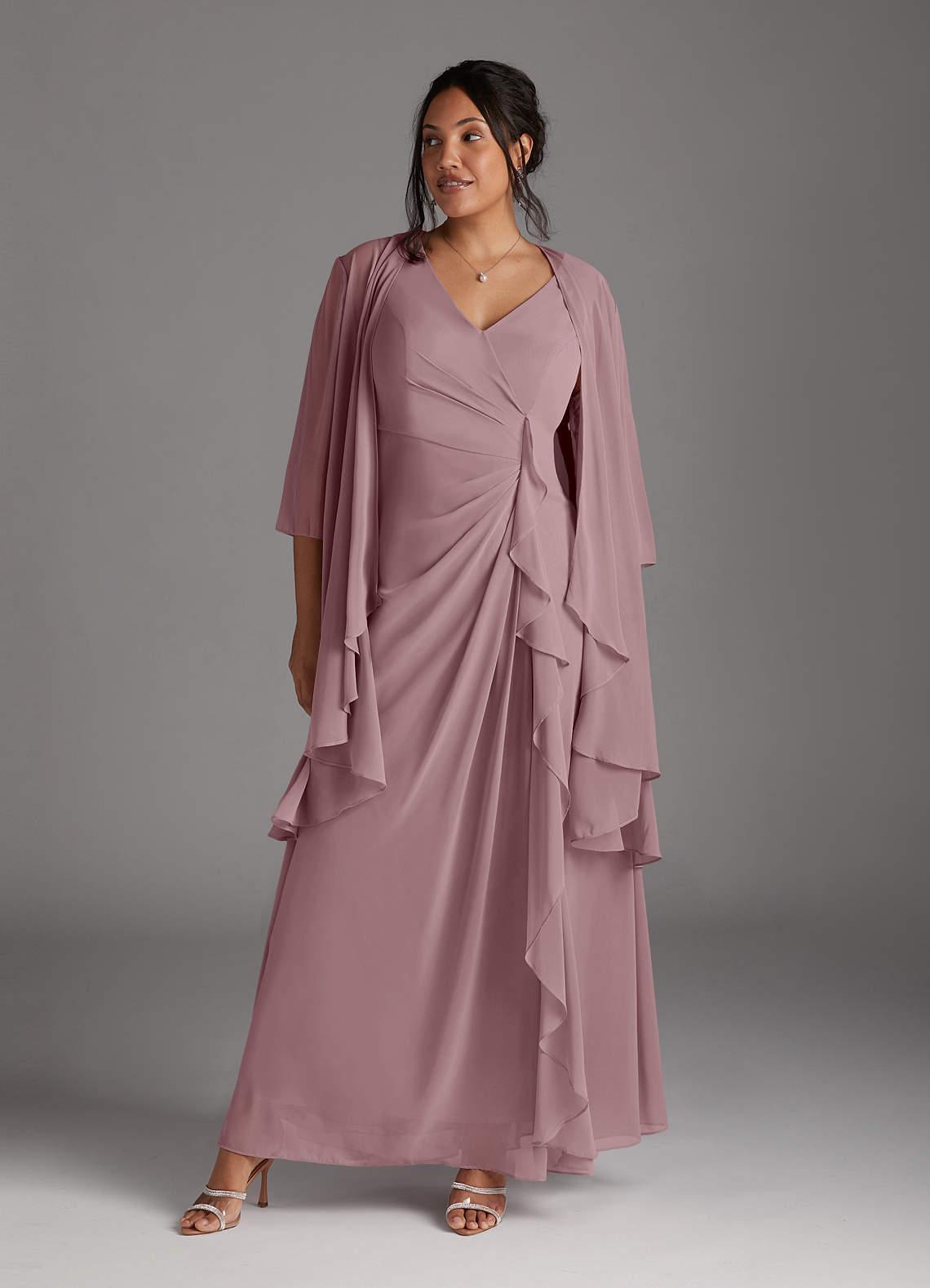 Azazie Manuella vestidos de madre de la novia Vestido de Rosa Polvorienta de Gasa de Corte en A con Cuello en V plisado image1