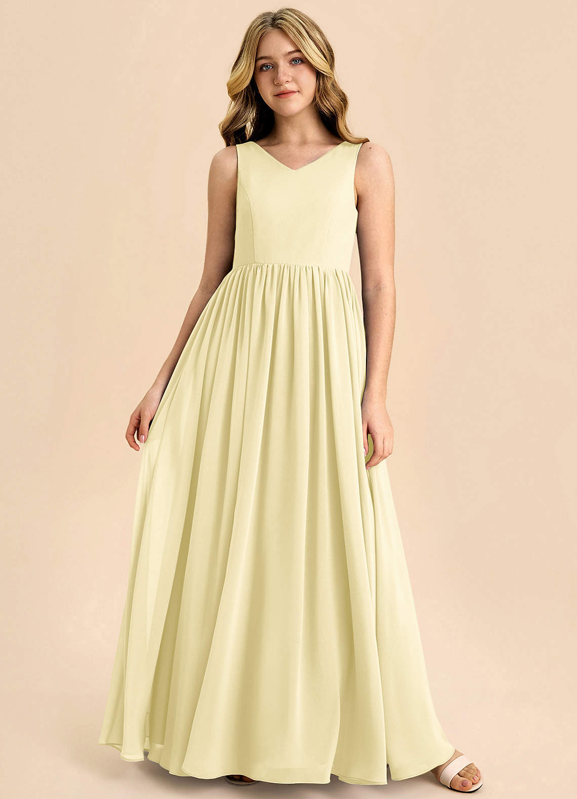 Azazie Hathaway Junior Lemon Sorbet A-Line Bow Chiffon Dress image2