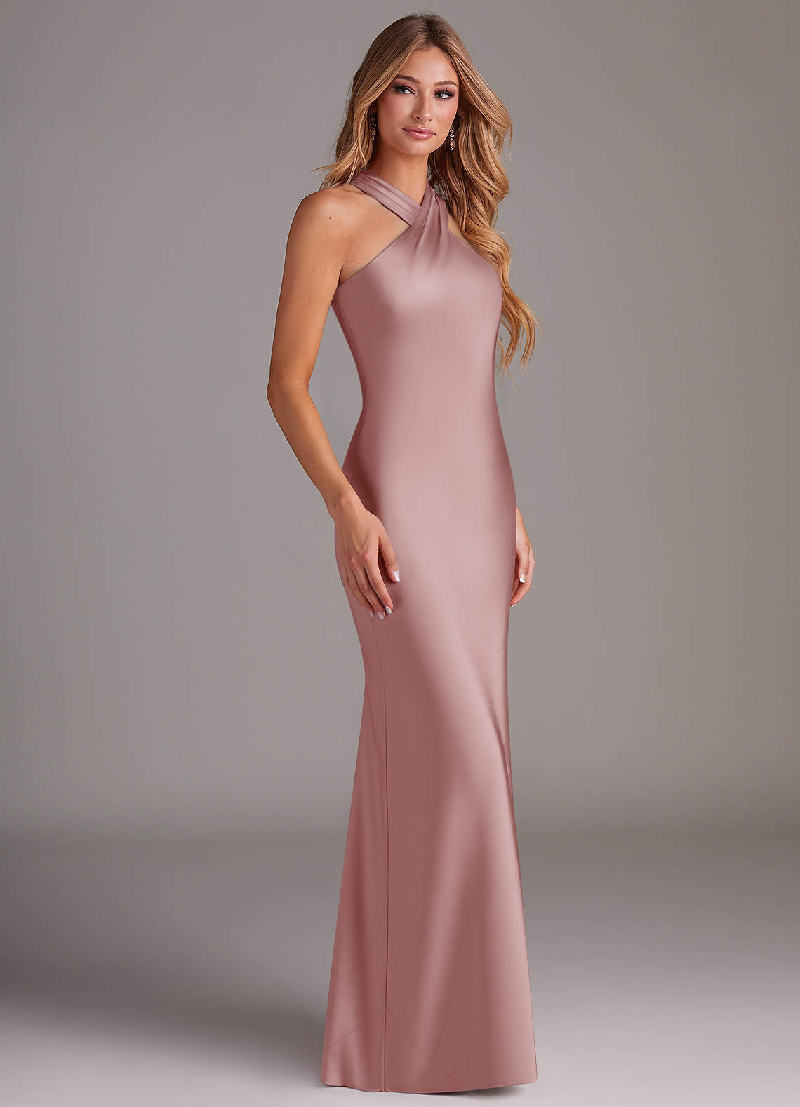 Azazie Doretta Bridesmaid Dresses Dusty Rose Mermaid Pleated Stretch Satin Dress image2