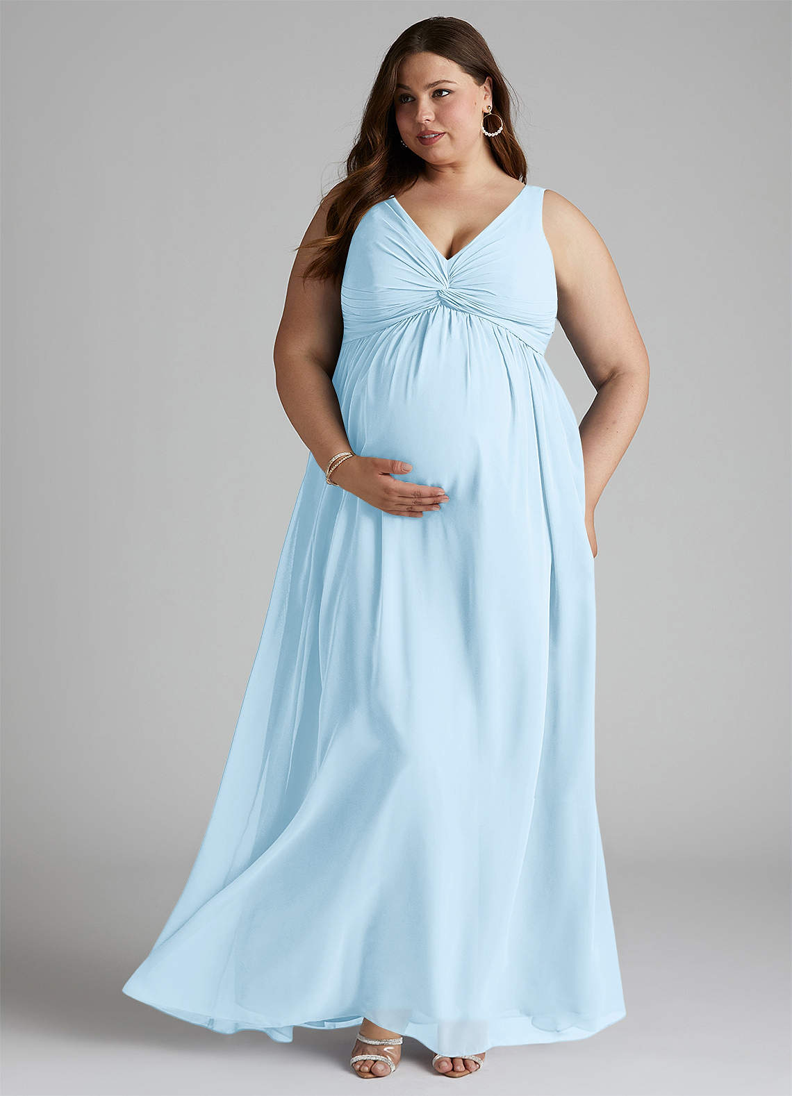 Azazie Yetta Maternity Bridesmaid Dresses A-Line V-Neck Gathered Chiffon Floor-Length Dress image6