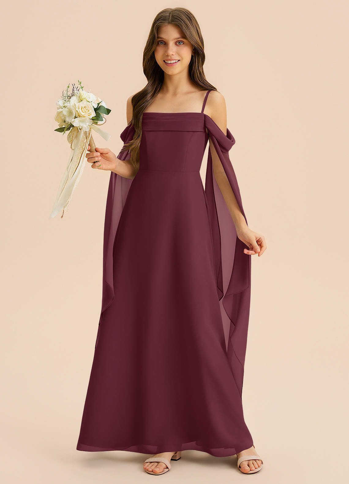 Azazie Moana Junior Cabernet A-Line Pleated Chiffon Dress image3