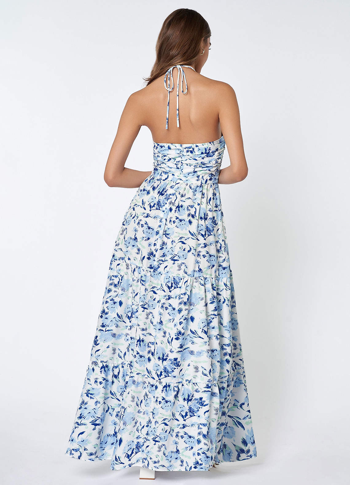BEEYASO Clearance Summer Dresses for Women Sleeveless Floral Leisure  Asymmetrical A-Line Halter Dress Blue L 