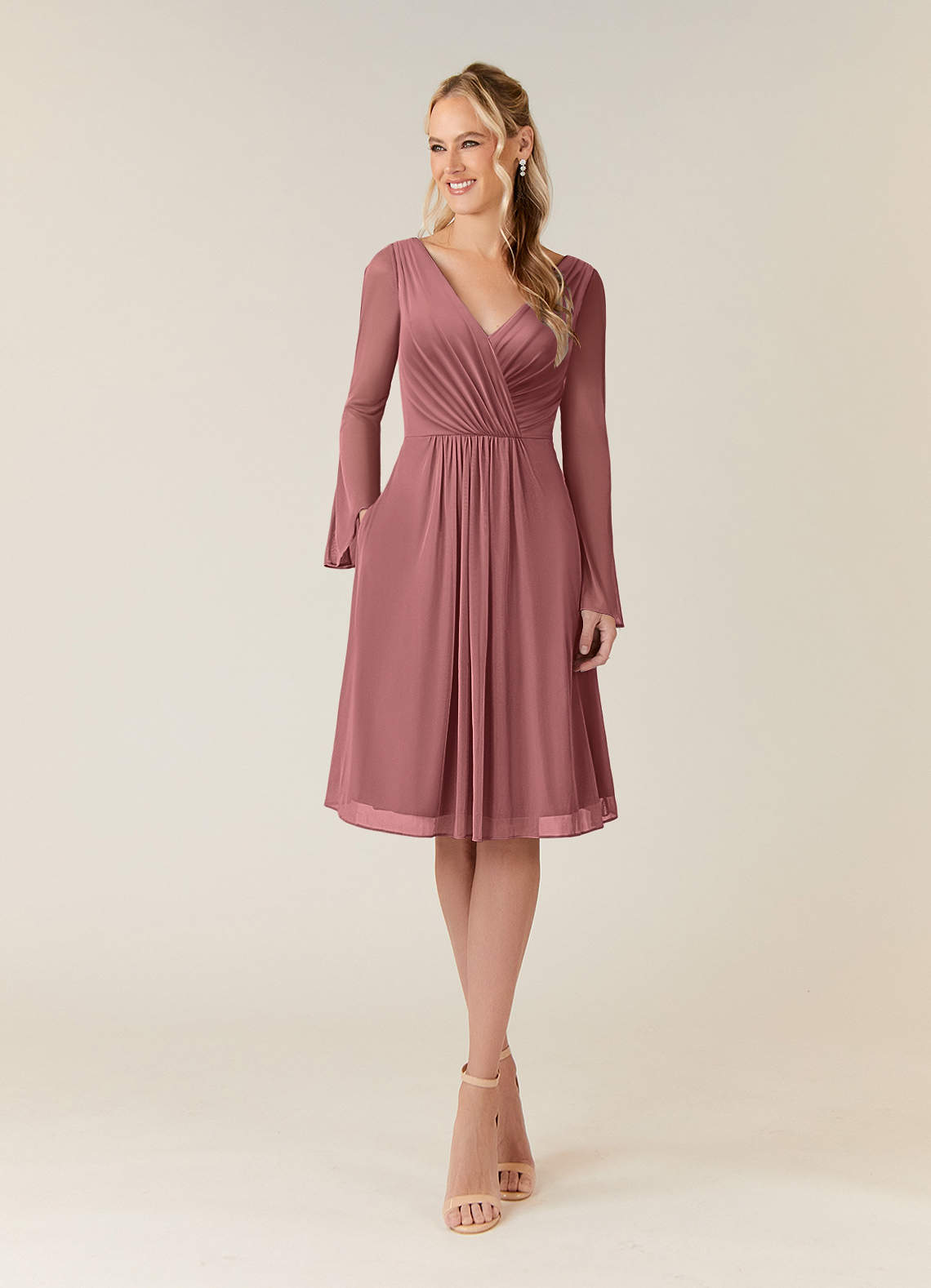 Azazie Teraso Kleider für die Brautmutter A-Linie Plissee Gittergewebe Kleid Wüstenrose image1