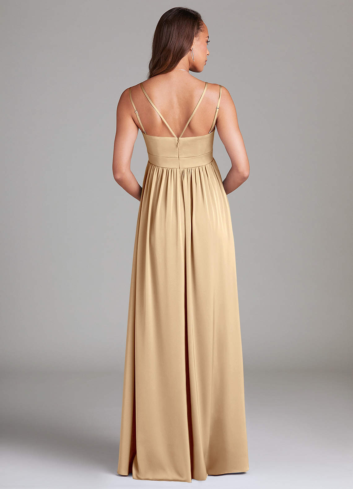 Azazie Emree Maternity Bridesmaid Dresses A-Line Stretch Satin Floor-Length Dress with Pockets image1