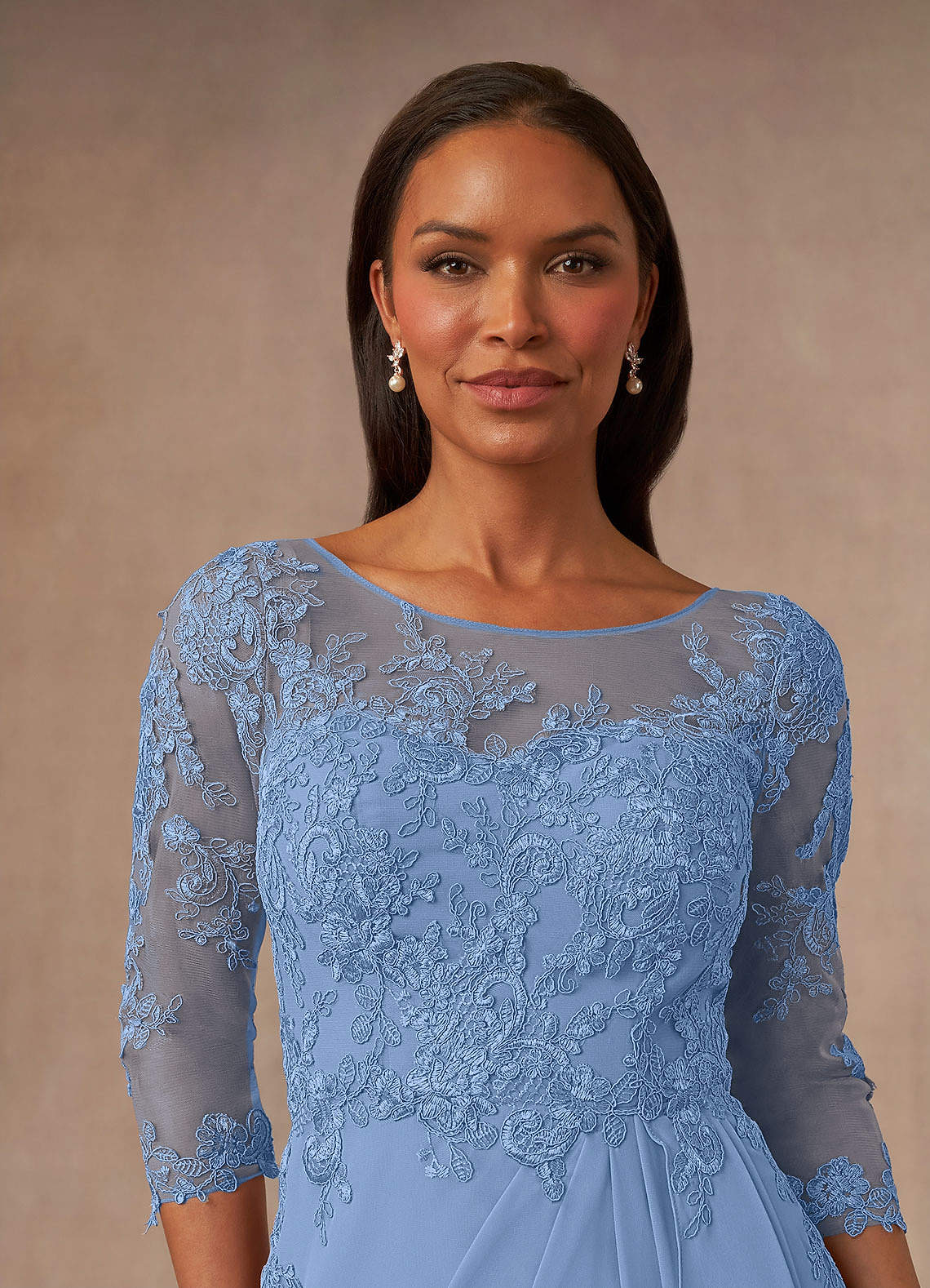 Azazie Calanthe Steel Blue ALine Scoop Chiffon Dress Azazie