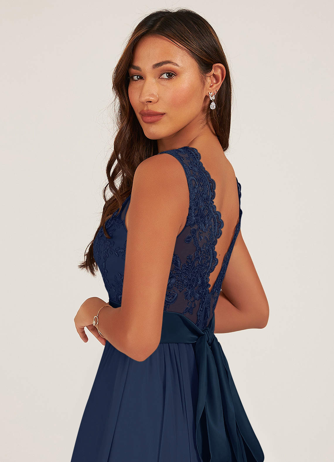 Azazie Plus Size A-Line V-Neck Sweep Train Chiffon Bridesmaid Dresses - Dark Navy Azazie Plus Size A-Line V-Neck Sweep Train Chiffon Bridesmaid Dresses - Dark Navy