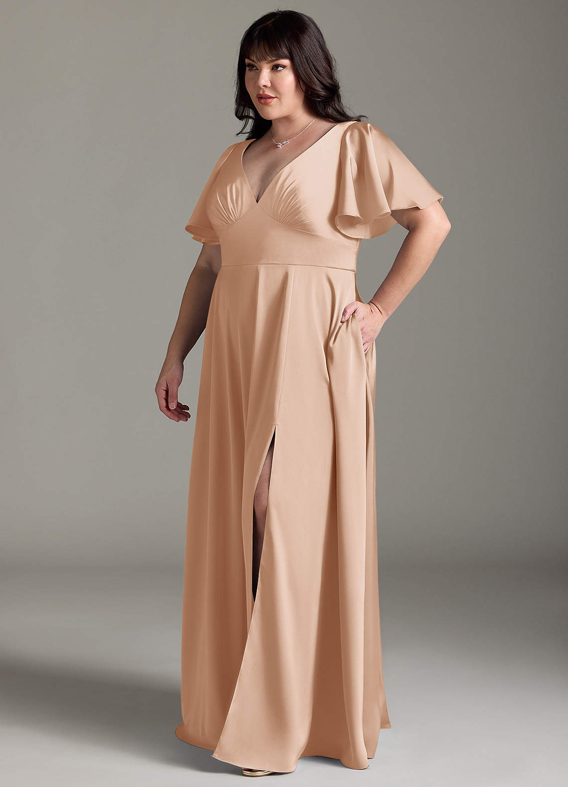 Azazie Kimber Bridesmaid Dresses English Rose A-Line Ruched Stretch Satin Dress image9