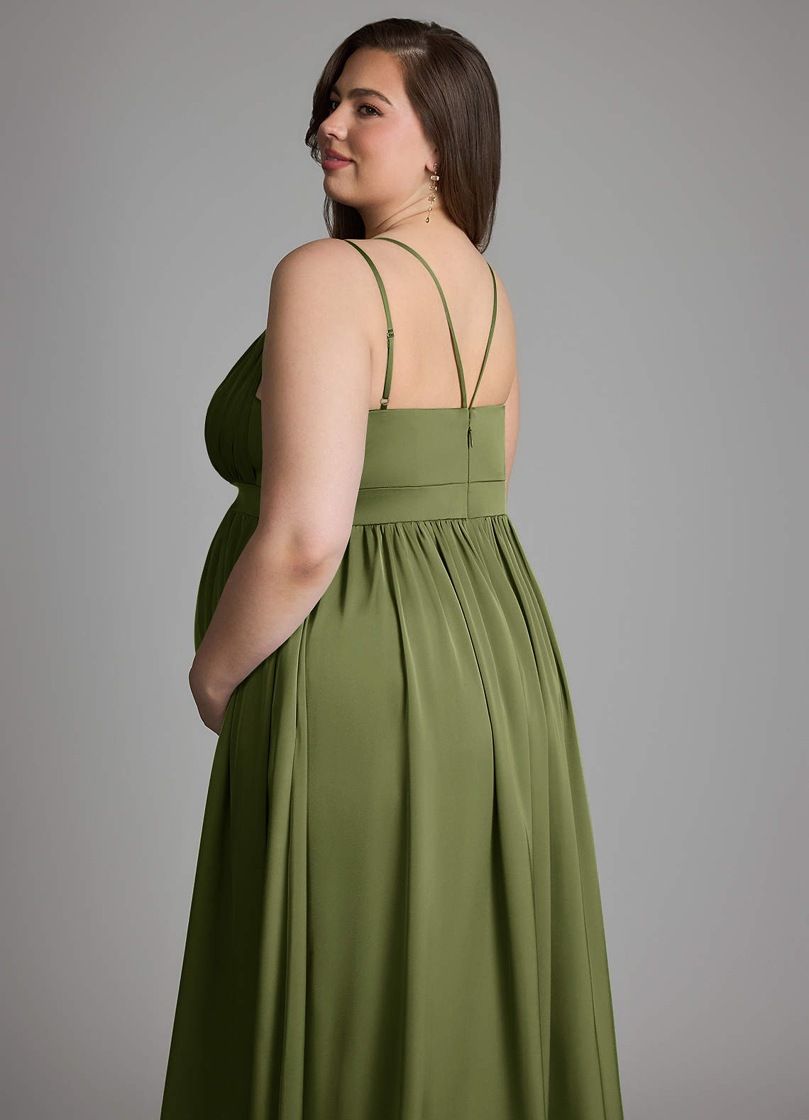 Azazie Emree Maternity Bridesmaid Dresses A-Line Stretch Satin Floor-Length Dress with Pockets image9