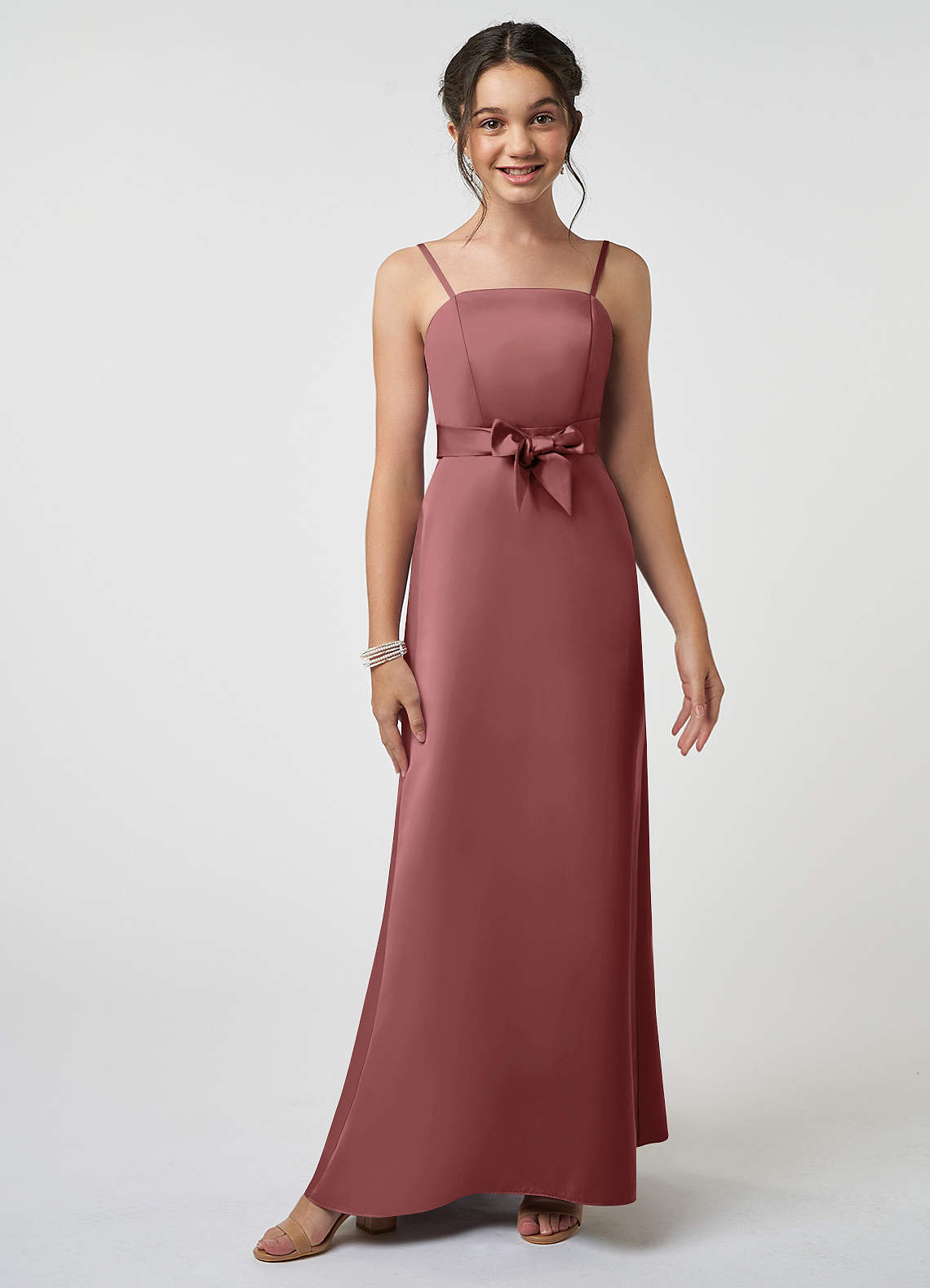 Azazie Anina Junior Amethyst A-Line Bow Stretch Satin Dress image1