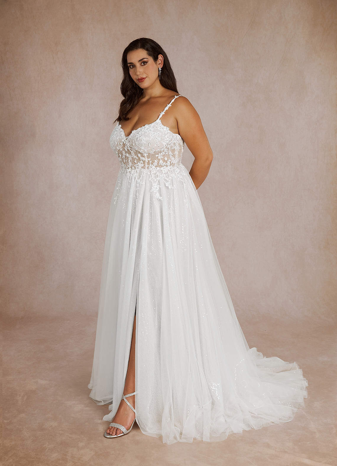 Azazie Florian Wedding Dresses Diamond White A-Line V-Neck Sequins Tulle Dress image10