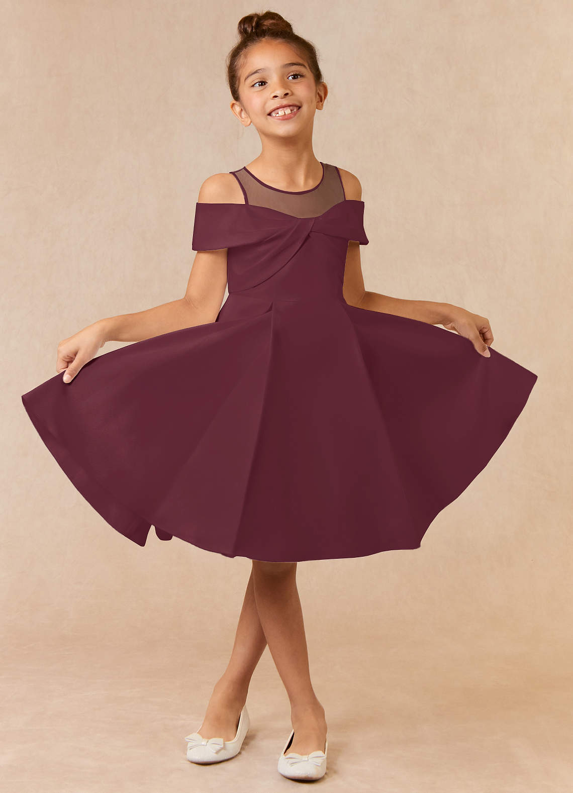 Azazie Shirin vestidos de niña de las flores Vestido de Cabernet de Satin Mate de Acampanado con Vestidos sin tirantes image1