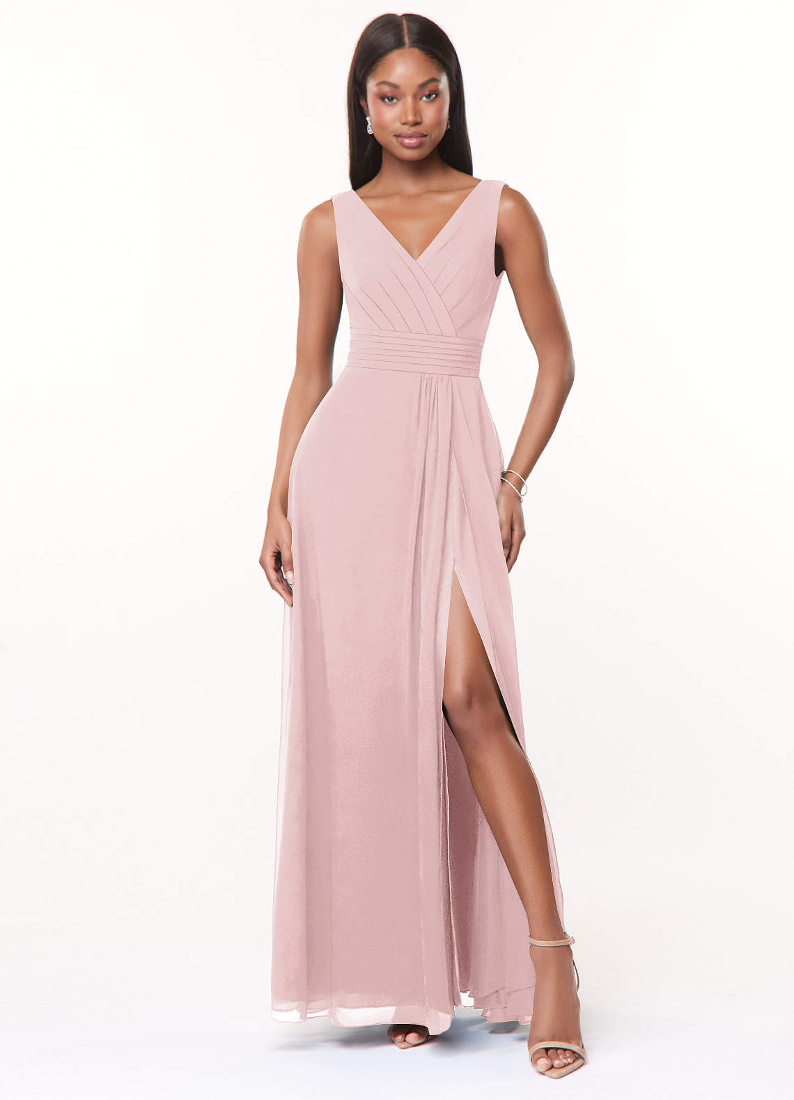Azazie Karina Bridesmaid Dresses Blushing Pink A-Line Pleated Chiffon Dress image1