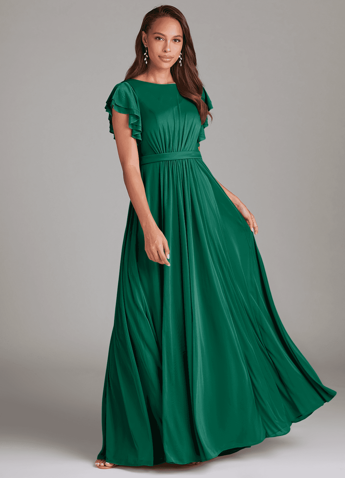 Azazie Daphne Modest Bridesmaid Dresses A-Line Ruched Mesh Floor-Length Dress image1