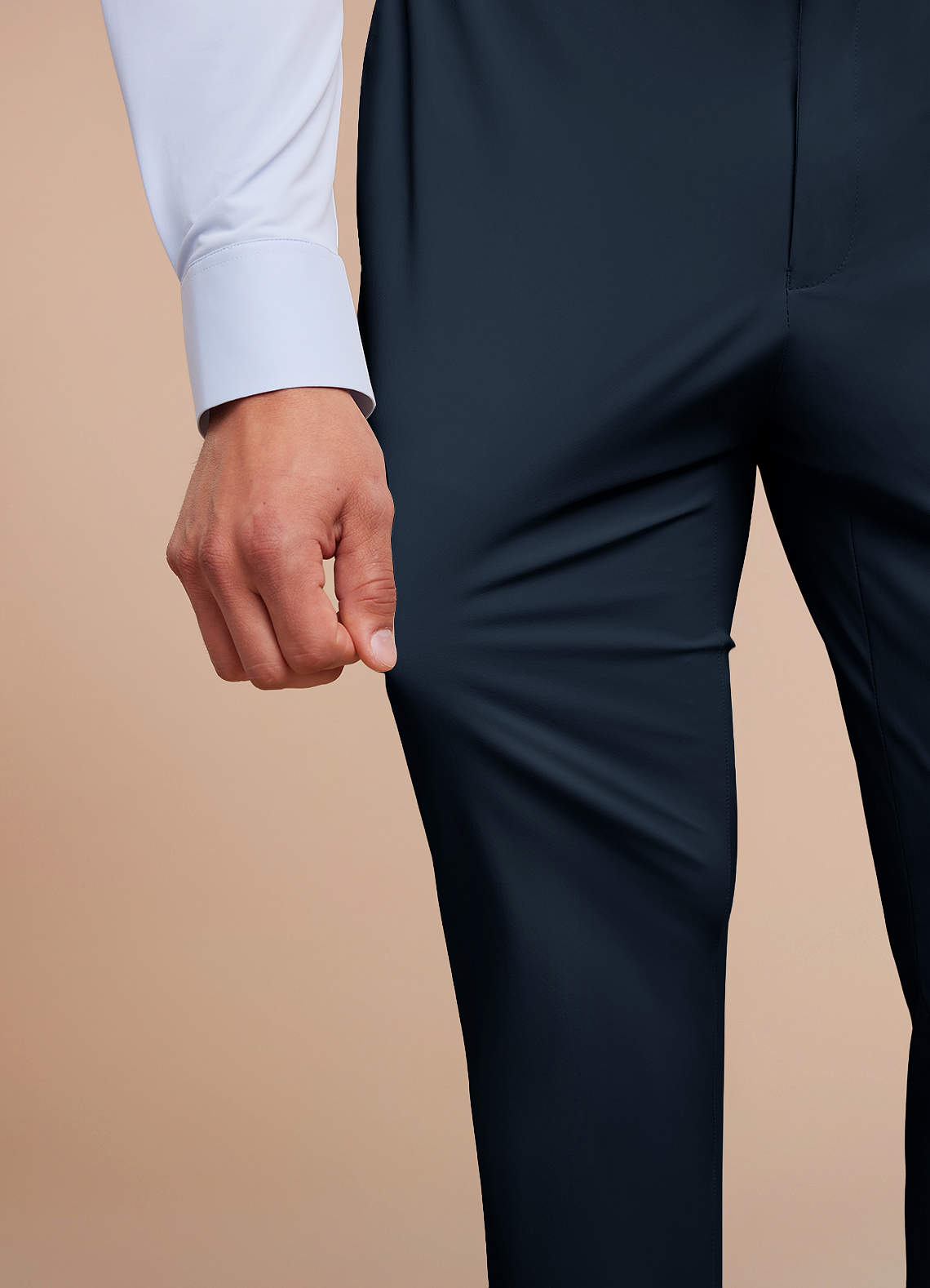 front Vincent Navy Blue Structured High Stretch Dress Pants