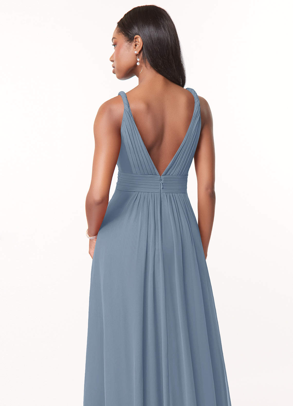 Azazie Maren Jurken voor bruidsmeisjes Jurk van Chiffon met A-Lijn Geplooid Stoffig Blauw image4