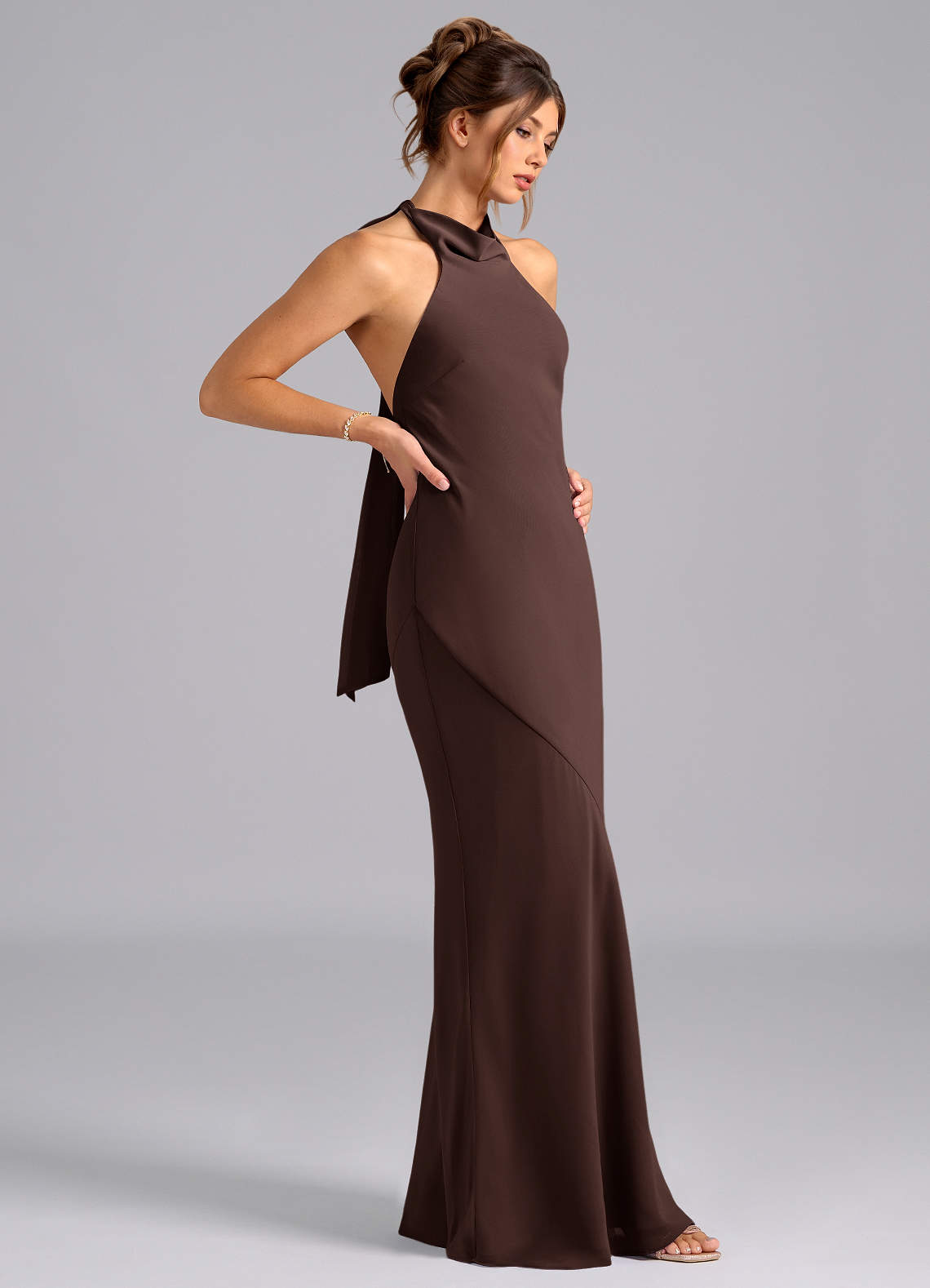 Azazie Velli Bridesmaid Dresses Ganache Mermaid High Neck Chiffon Dress image3