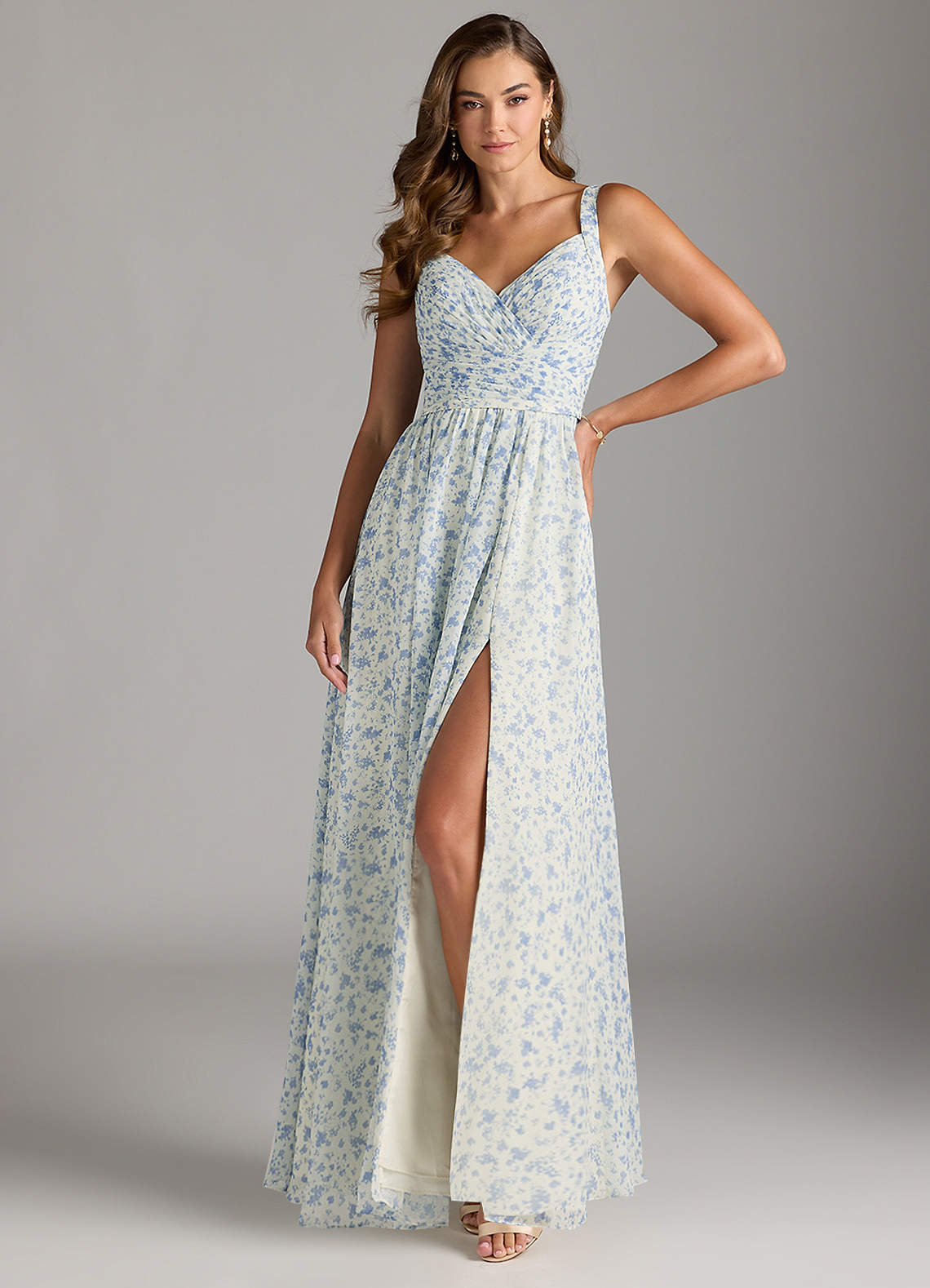 Azazie Chanel Bridesmaid Dresses Blue And White Ditsy Floral A-Line Pleated Chiffon Dress image1