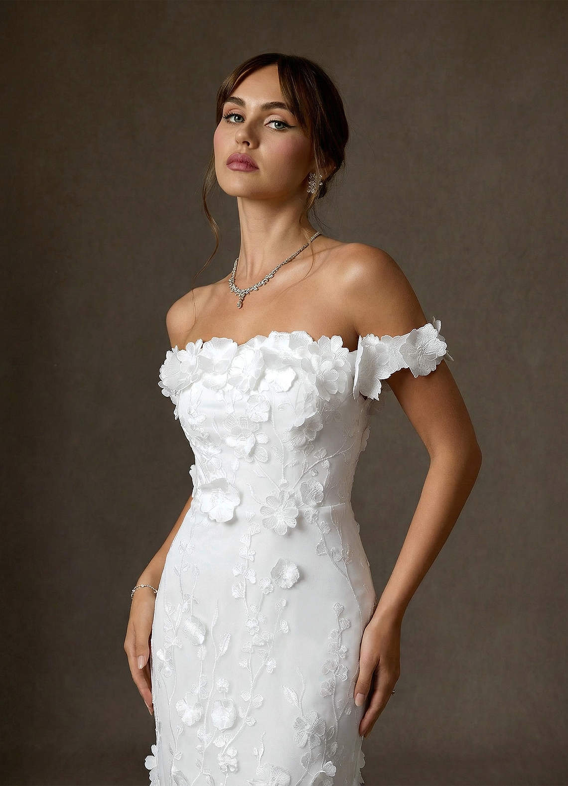 Azazie Olessia Abiti da Sposa Abito Sirena in Pizzo Bianco Diamante image2