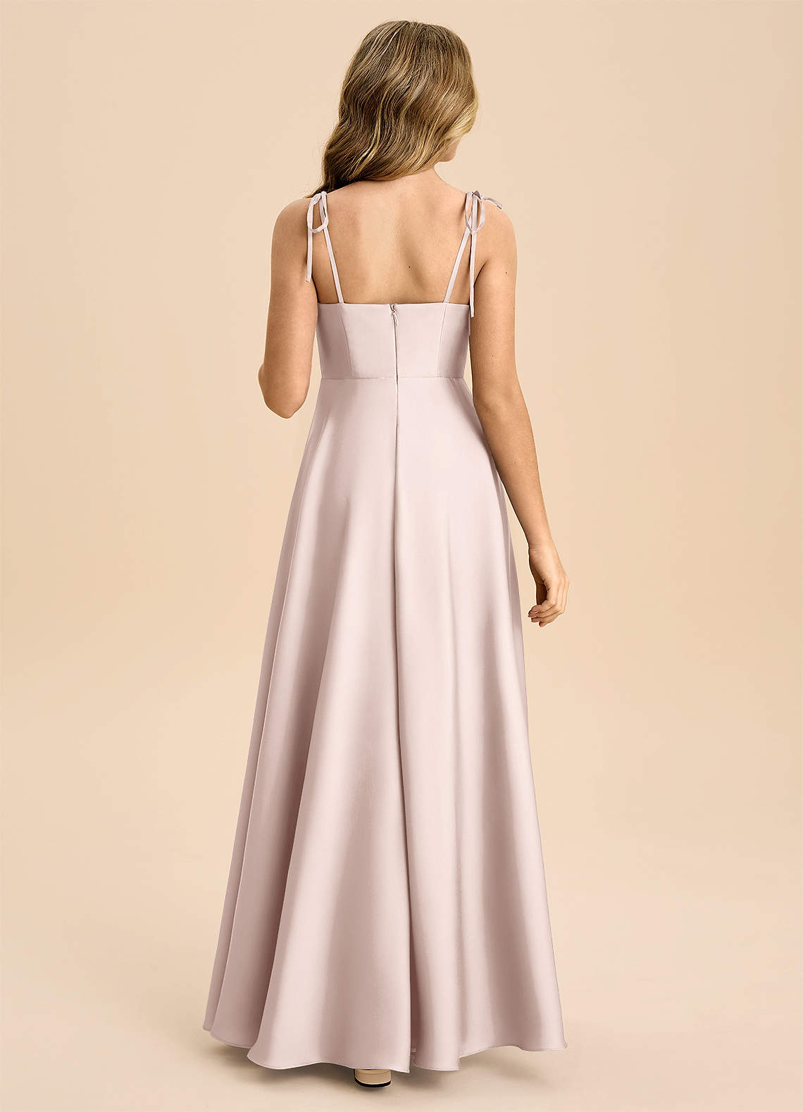 Azazie Popsy Junior Linia A Ukłon Satyna elastyczna Długość podłogi Młodsza druhna Sukienka image1