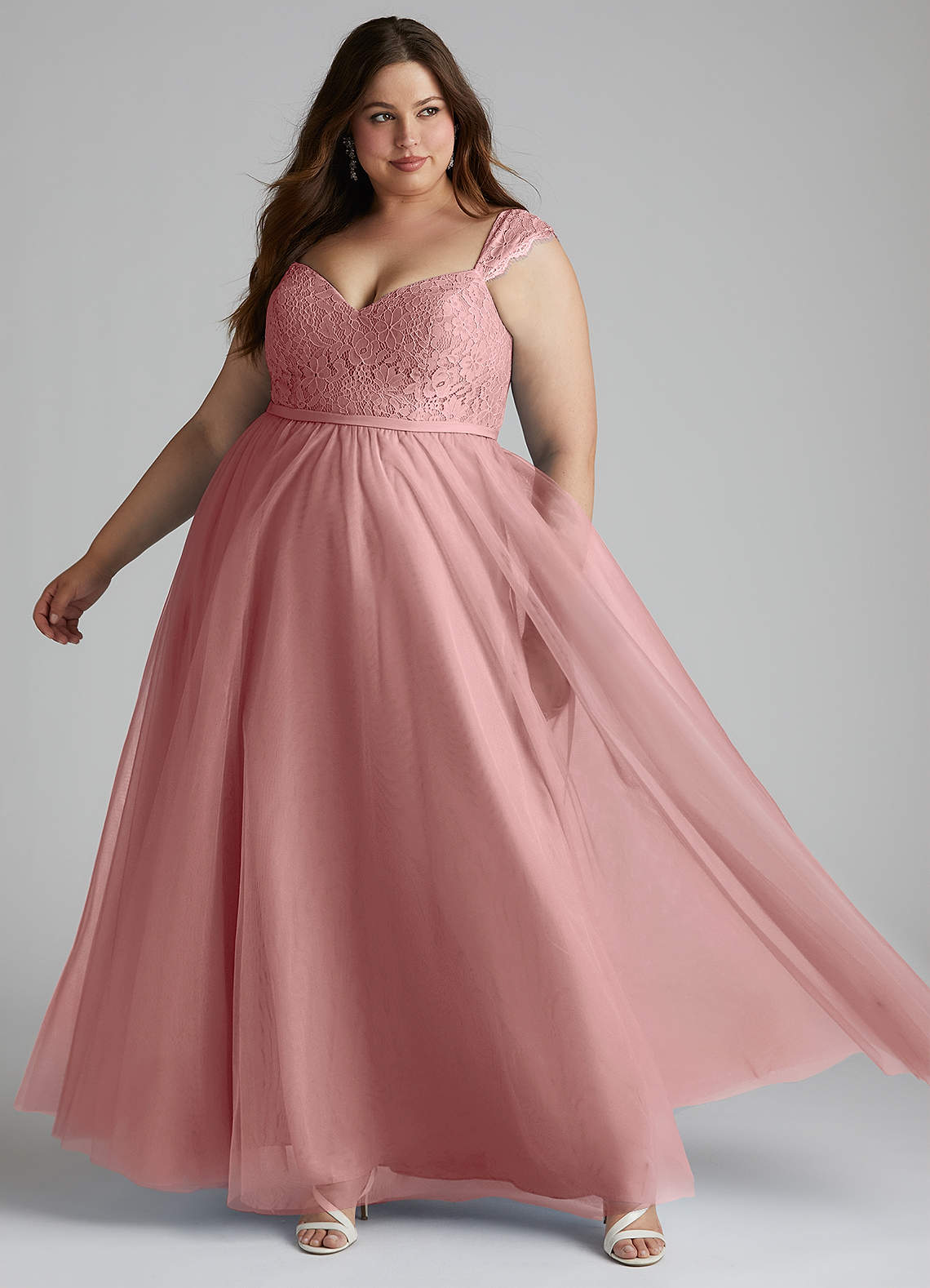 Azazie Plus Size A-Line V-Neck Floor-Length Tulle Bridesmaid Dresses - Dusty Rose Azazie Plus Size A-Line V-Neck Floor-Length Tulle Bridesmaid Dresses - Dusty Rose
