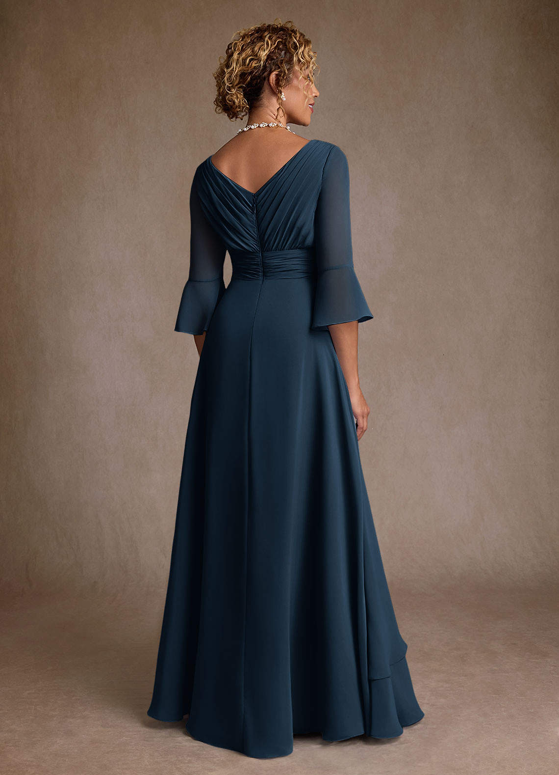 Azazie Eire Mother of the Bride Dresses Dark Navy A-Line Pleated Chiffon Dress image1
