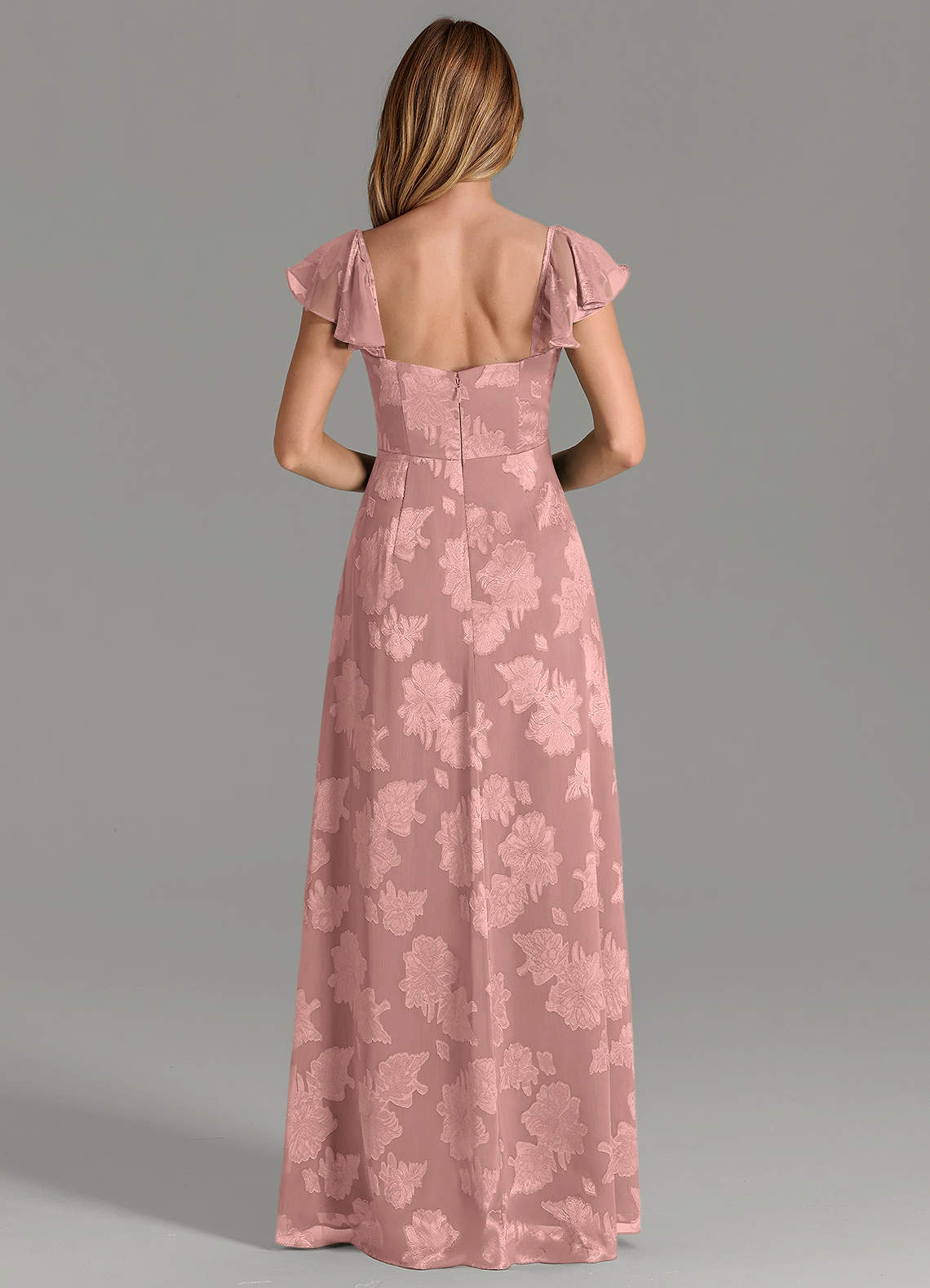 Azazie Savannah Dusty Rose Floral Jacquard Burnout Bridesmaid Dresses