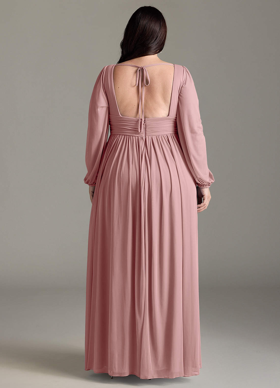 Azazie Norah Abiti da Damigella Abito A-Line in Chiffon con Maniche lunghe e Scollo a V Rosa Polverosa image6