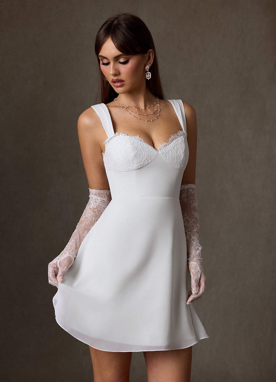 Azazie Scarlette Wedding Dresses Diamond White A-Line Sweetheart lace Chiffon Dress image4