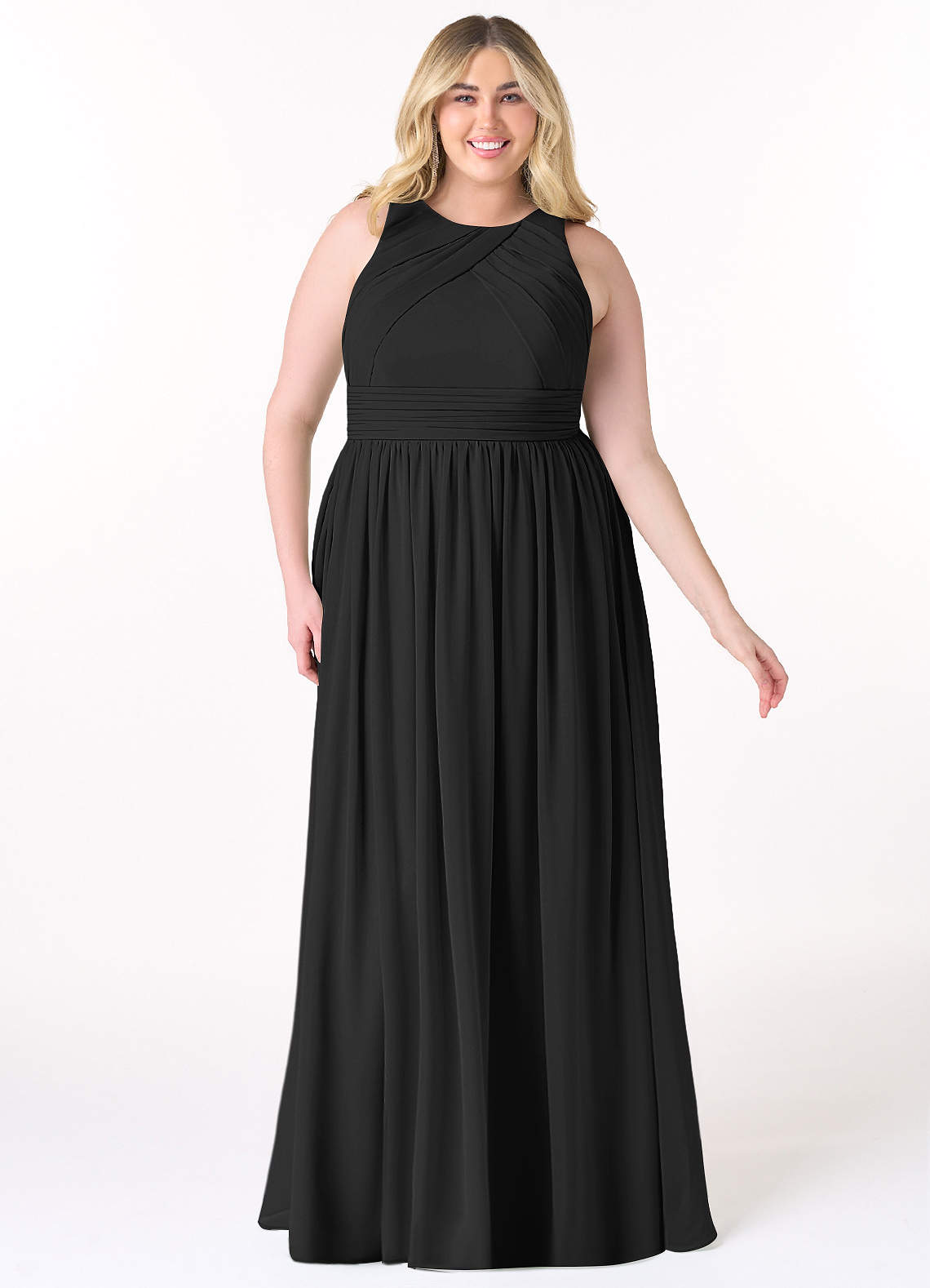 Azazie Plus Size A-Line Scoop Neck Floor-Length Chiffon Bridesmaid Dresses - Black