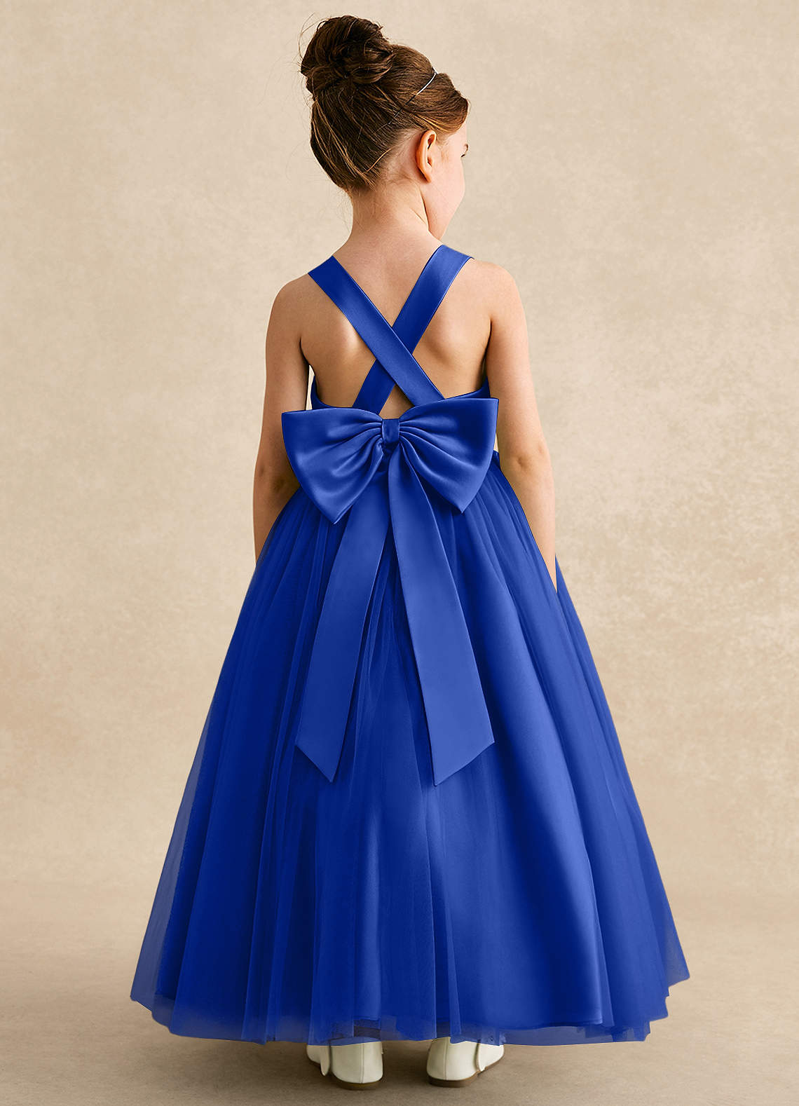 Azazie Peanut Flower Girl Dresses Royal Blue A-Line Strap Tulle Dress image1