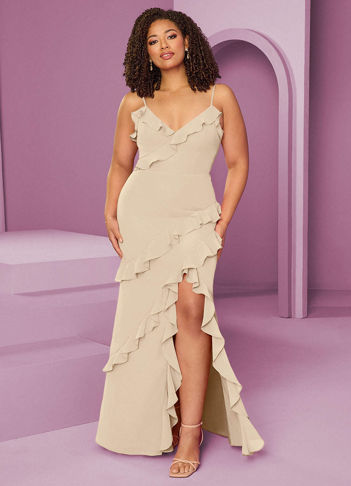 Barbie ♥ Azazie Jurken voor bruidsmeisjes Jurk van Chiffon met Kolom Champagne image1
