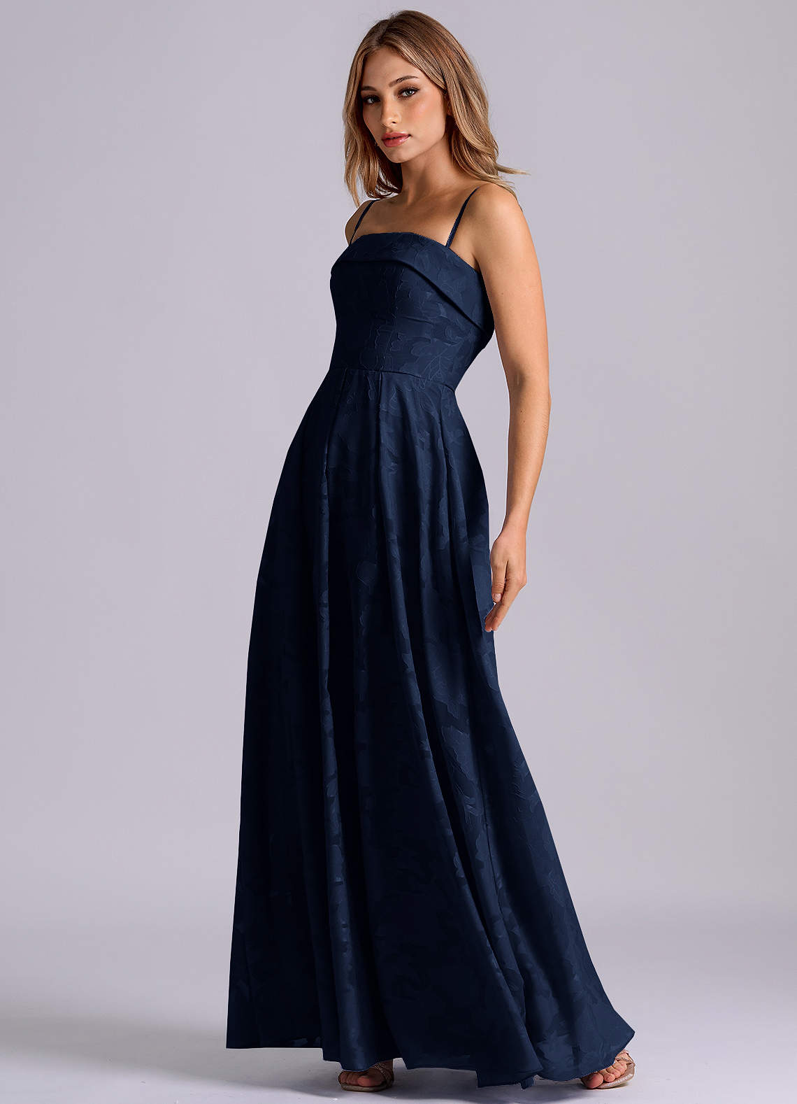 Azazie Lucienne Bridesmaid Dresses Dark Navy A-Line Strapless Floral Burnout Dress image6