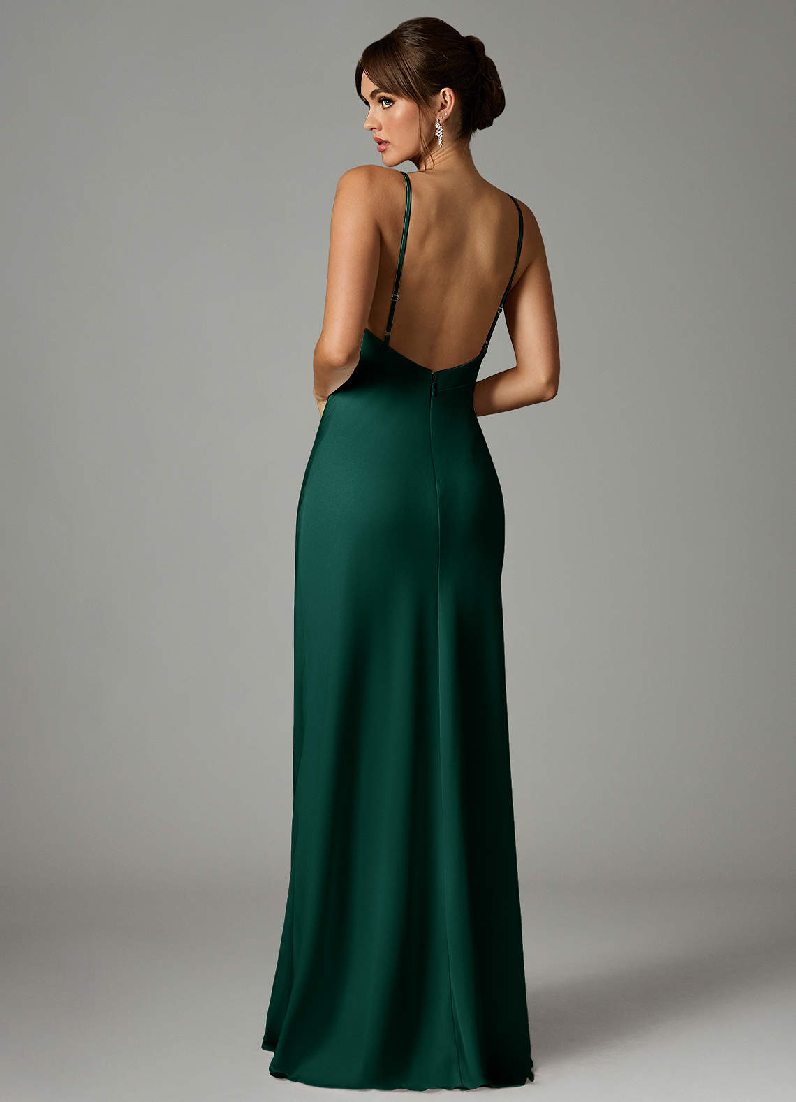 Azazie Stefania Bridesmaid Dresses Emerald A-Line Stretch Satin Dress image1