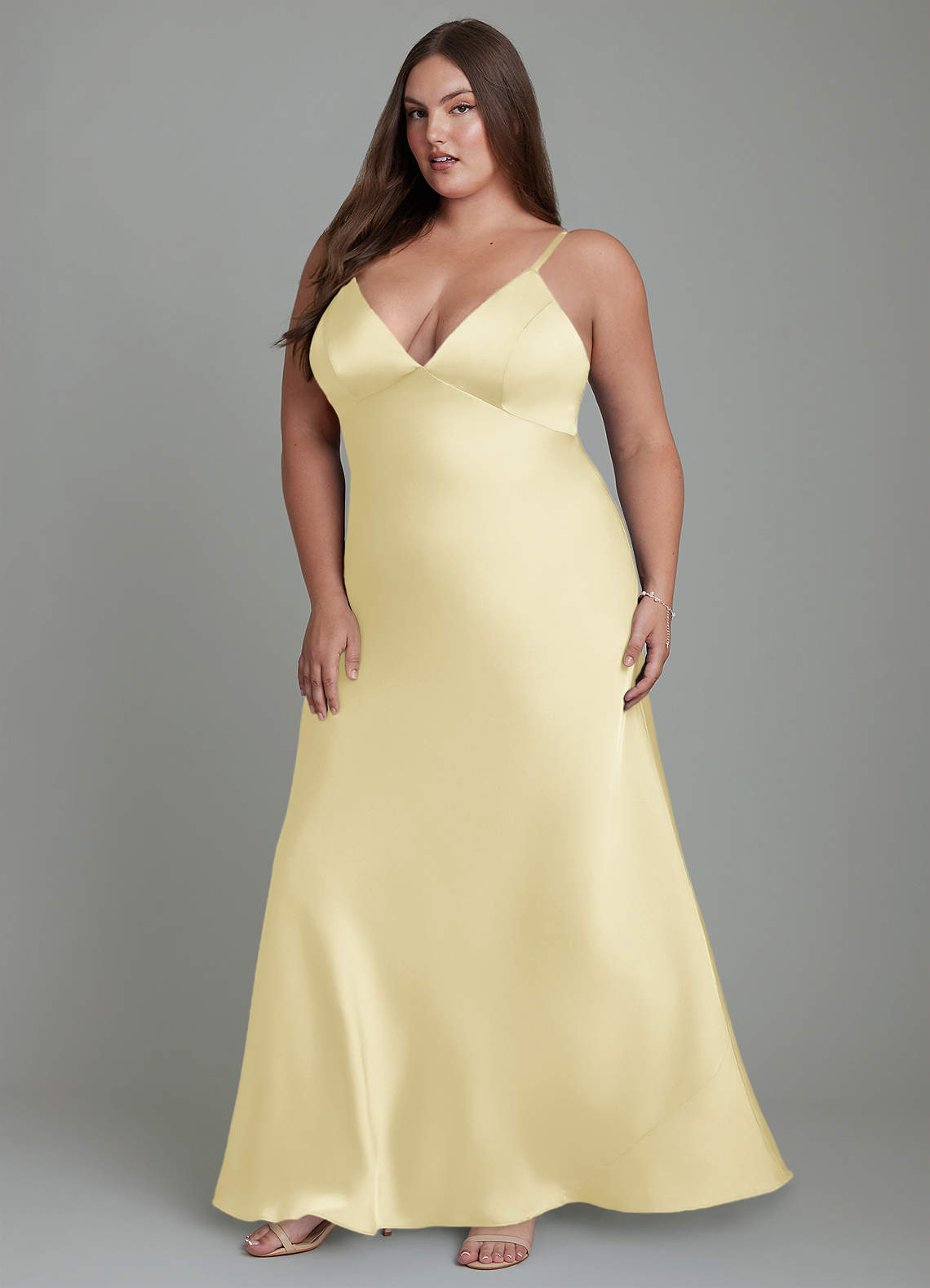 Azazie Stefania Bridesmaid Dresses Lemon Sorbet A-Line Stretch Satin Dress image11