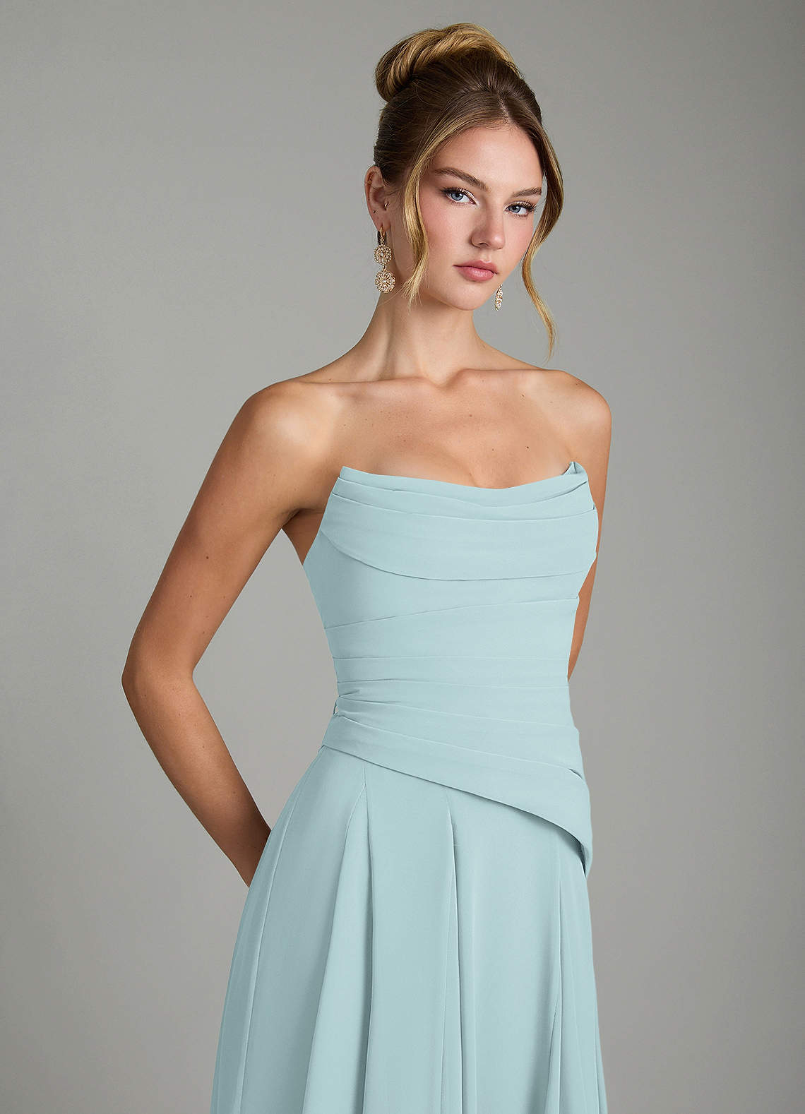 Azazie Gabriela Bridesmaid Dresses Mist A-Line Corset Chiffon Dress image9