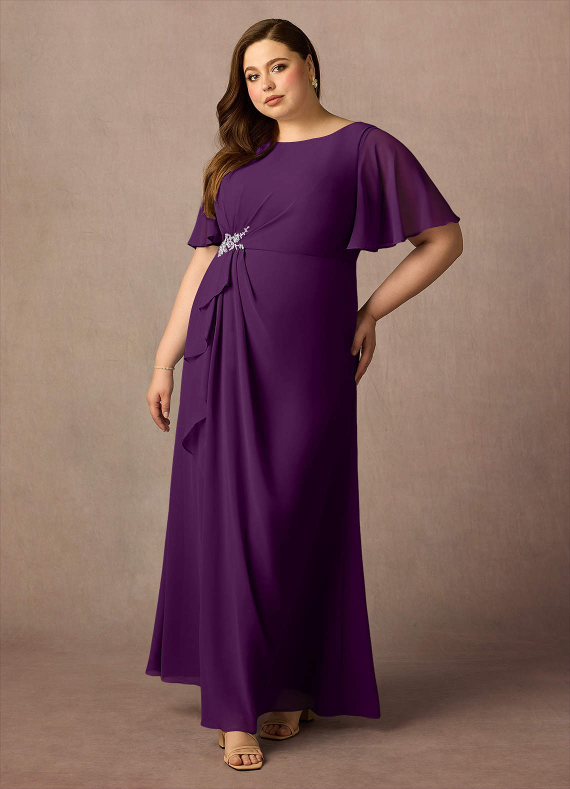 Azazie Rain Mother of the Bride Dresses Grape Sheath Beaded Chiffon Dress image3