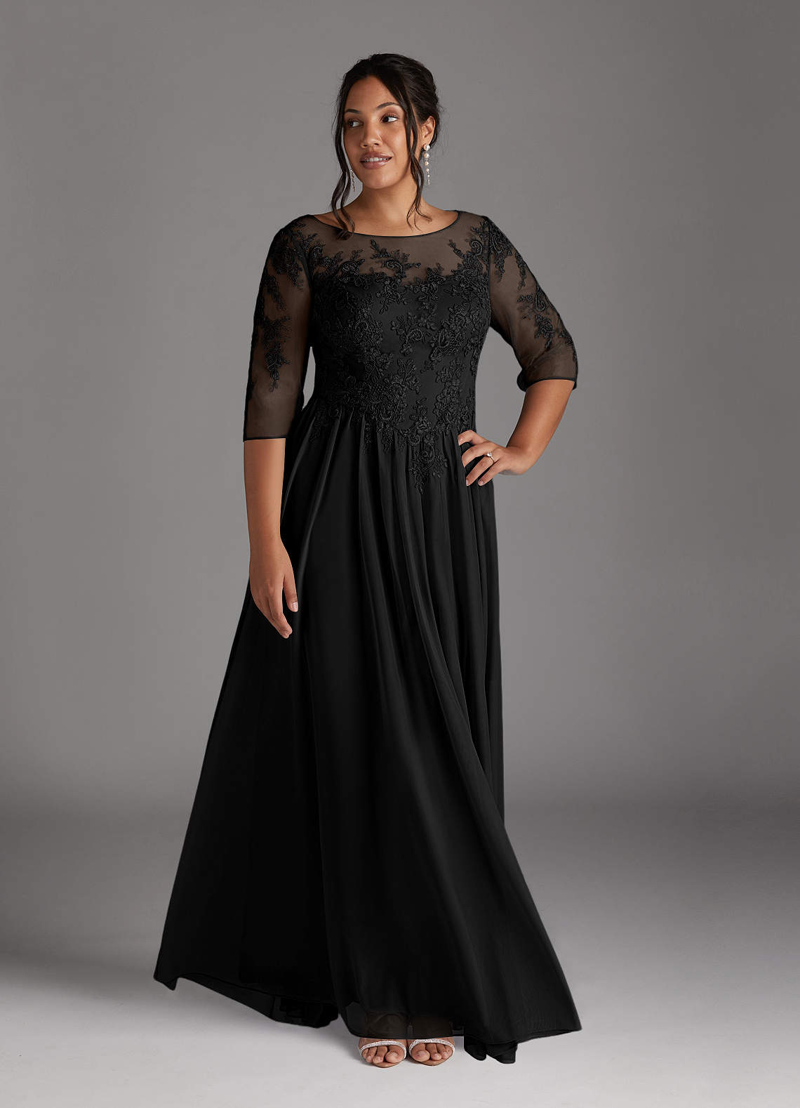 Azazie Harriet Black A-Line Scoop lace Mesh Dress | Azazie
