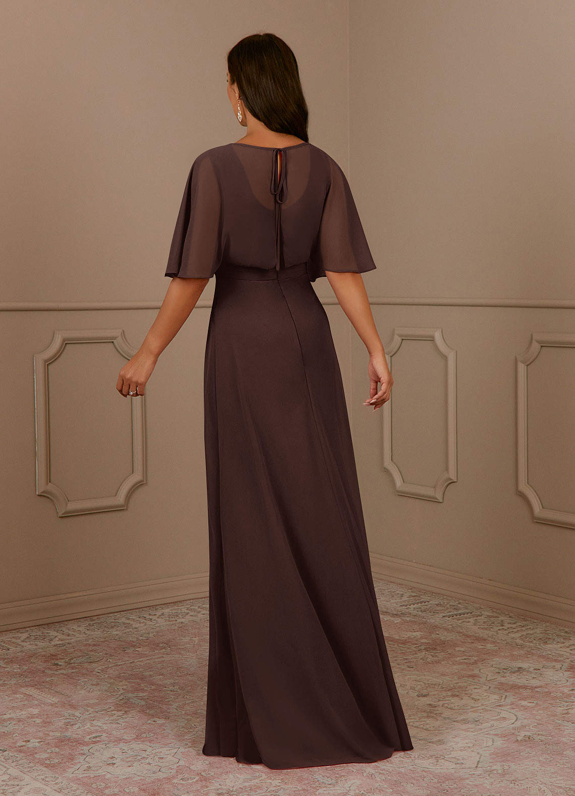 Azazie Oksana Mother of the Bride Dresses Ganache A-Line V-Neck Pleated Chiffon Dress image6
