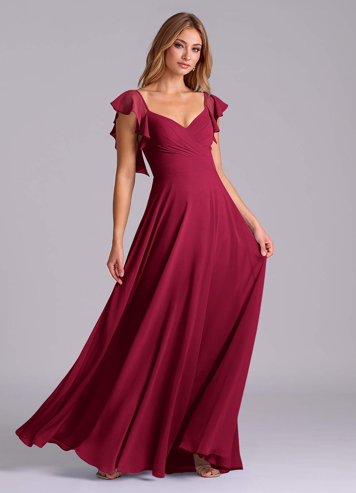 Azazie Leilani Bridesmaid Dresses Burgundy A-Line Pleated Chiffon Dress image2