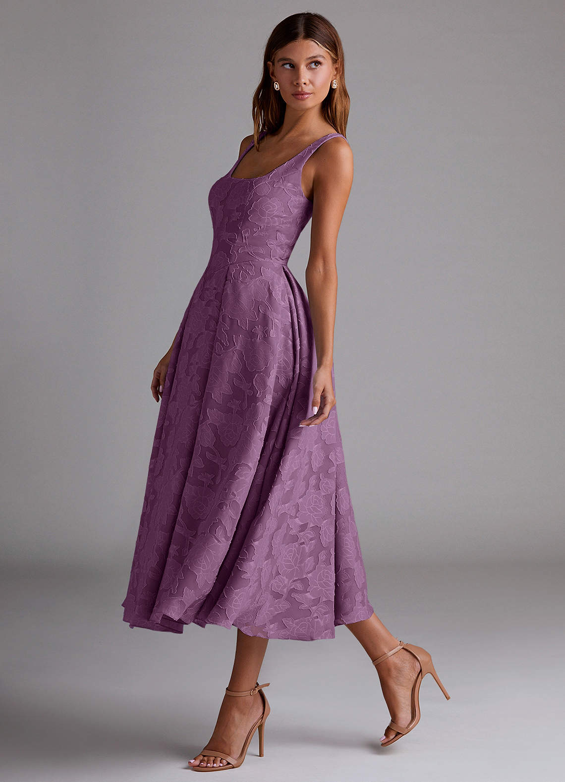Azazie Amalie Bridesmaid Dresses Wisteria A-Line Pleated Floral Burnout Dress image3